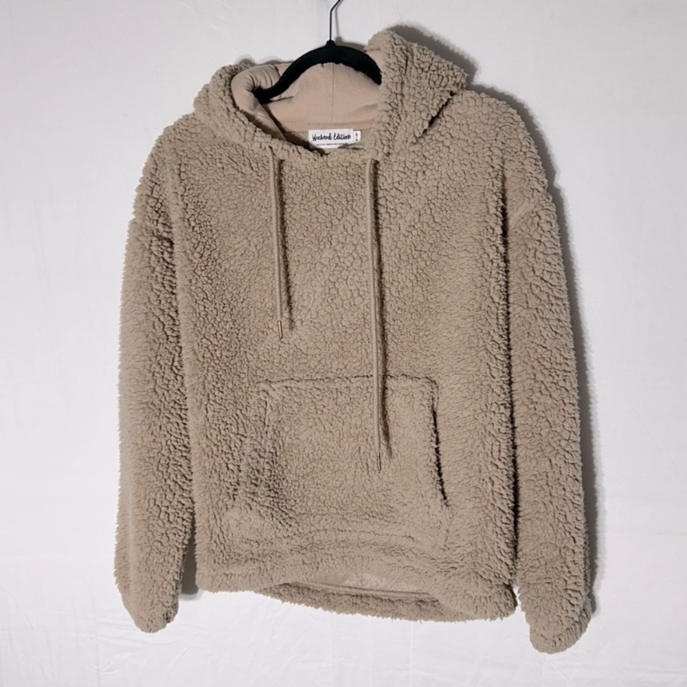 5/$25 Weekend Edition Tan Beige Sherpa Teddy Pullover Hoodie M